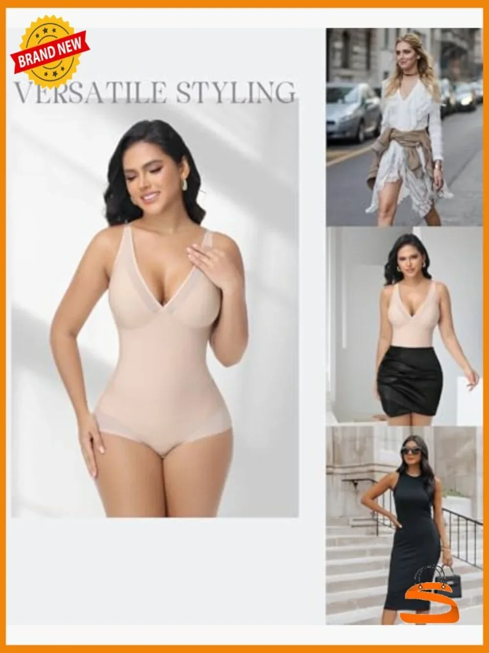 Deep V Neck Bodysuit Tummy Control Shapewear Mesh Sheer Outing Outfits Sleek